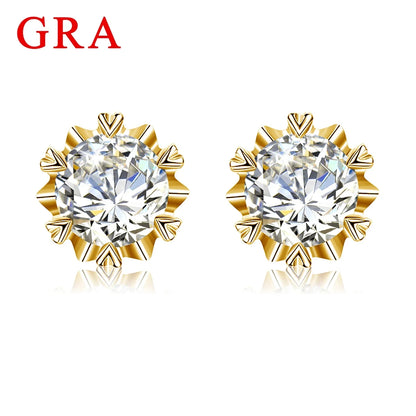 Damen-Moissanit-Ohrstecker mit Zertifikat 1 Ct 6,5 mm Gelbgold-Plattierung Silber 925