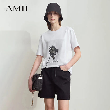 Damen T-Shirt mit minimalistischem O-Ausschnitt und Pailletten-Verzierung