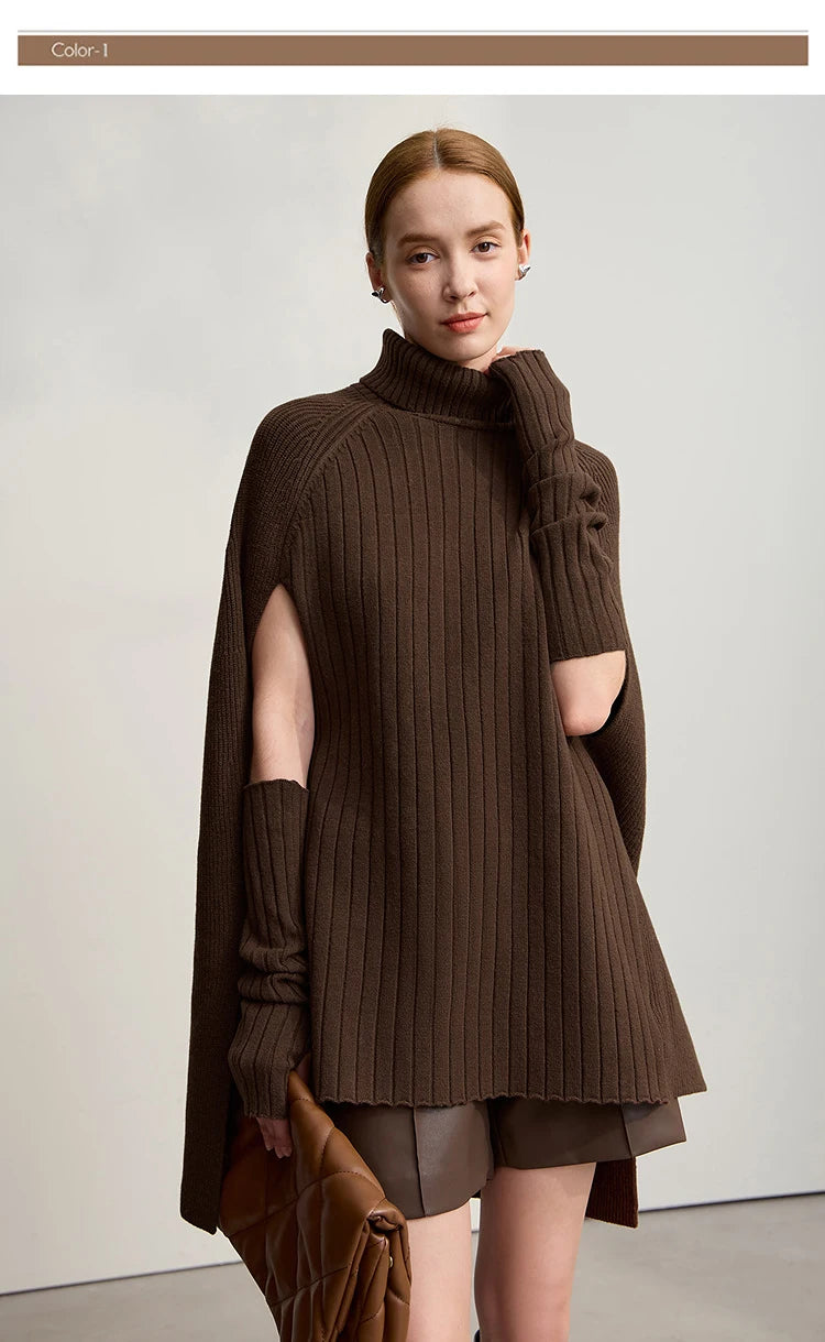 Damen-Rollkragenpullover Cape lang Raglan Streetwear Winter