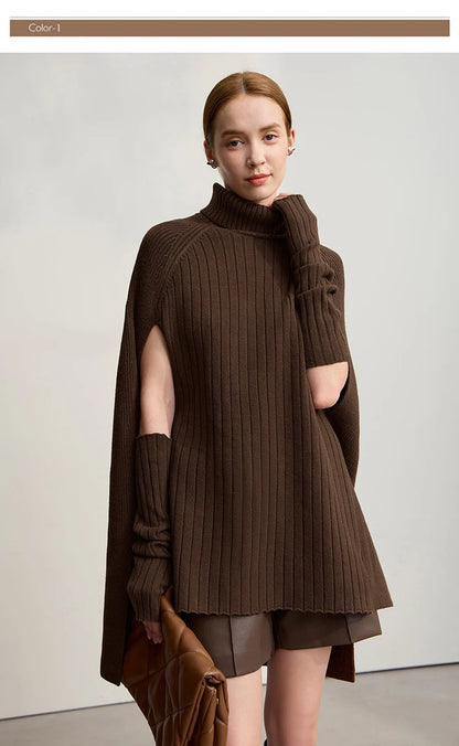 Damen-Rollkragenpullover Cape lang Raglan Streetwear Winter