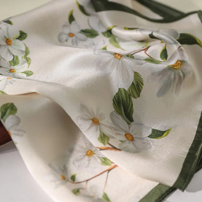 Damen Seidensatin Schal 53cm quadratisch Blumenprint Kopftuch Hijab Bandana