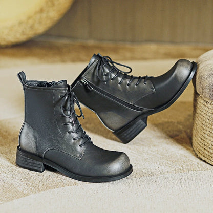 Damen Stiefeletten im Retro-Stil mit rutschfester Sohle und niedrigem Absatz
