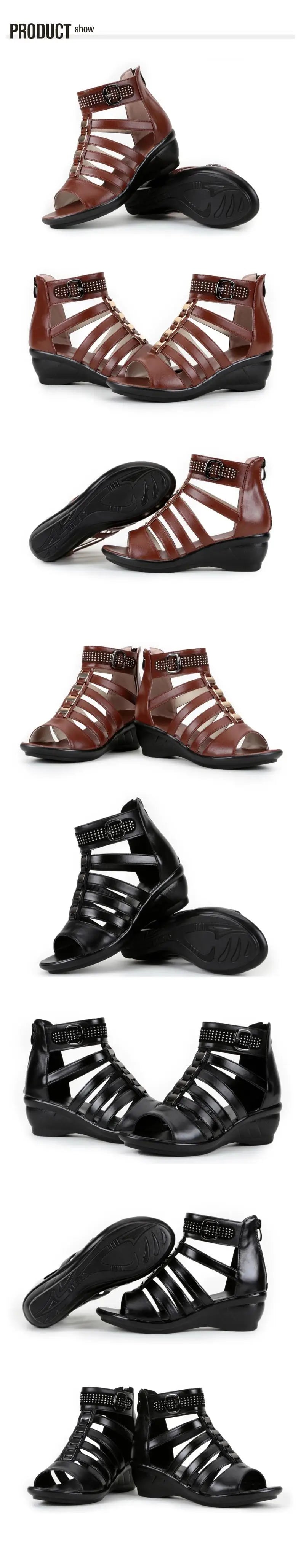 AIYUQI frauen sandalen 2025, sommer neue frauen echtes leder sandalen große größe 41 42 43 strass Römischen sandalen damen mutter