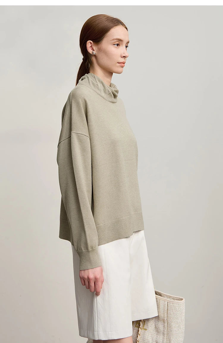 Damen-Rollkragenpullover locker Wolle-Mix Raglan lang Winter