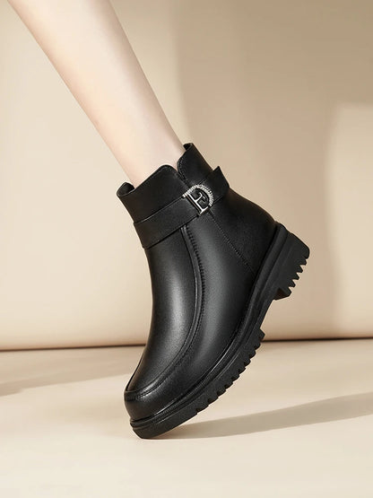 Damen Schneestiefel aus echtem Leder mit rutschfester Sohle und Wolle