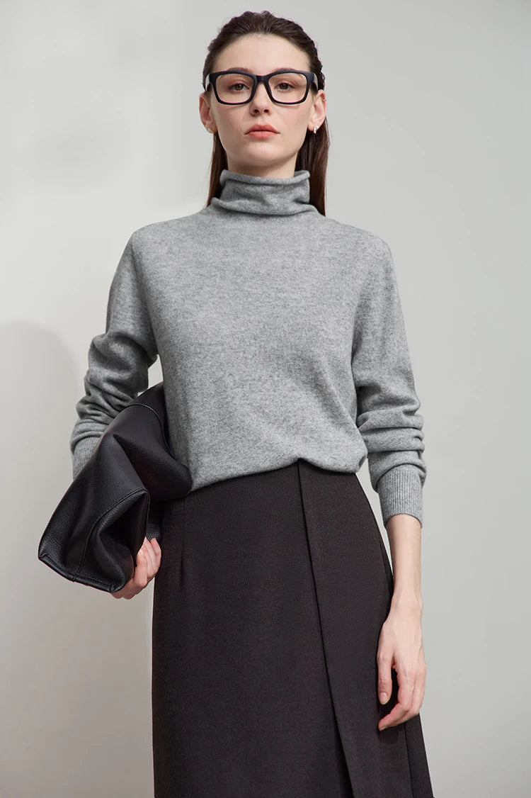 Damen-Rollkragenpullover Wolle-Kaschmir warm elegant Herbst-Winter