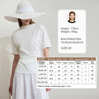 Damen T-Shirt im minimalistischen Sommer-Stil mit solidem Rollkragen und Kurzarm
