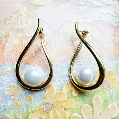 Damen-Ohrtropfen Perle Wassertropfen vergoldet Vintage aus Sterlingsilber