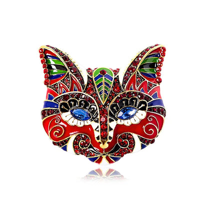 Brosche Katze Maske Emaille Kristall Barock Palast Tropföl Vintage Damen