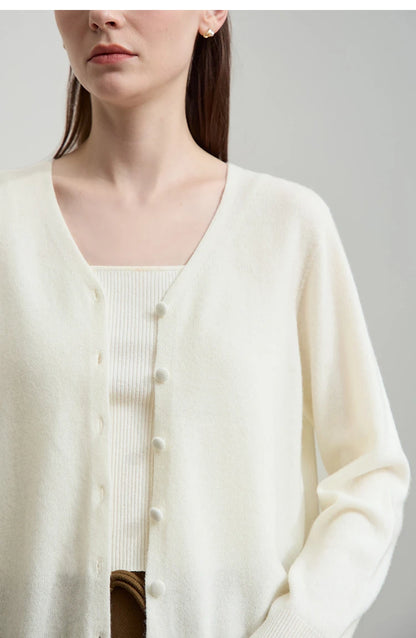 Damen-Strickjacke V-Ausschnitt Wolle lang locker Herbst-Winter