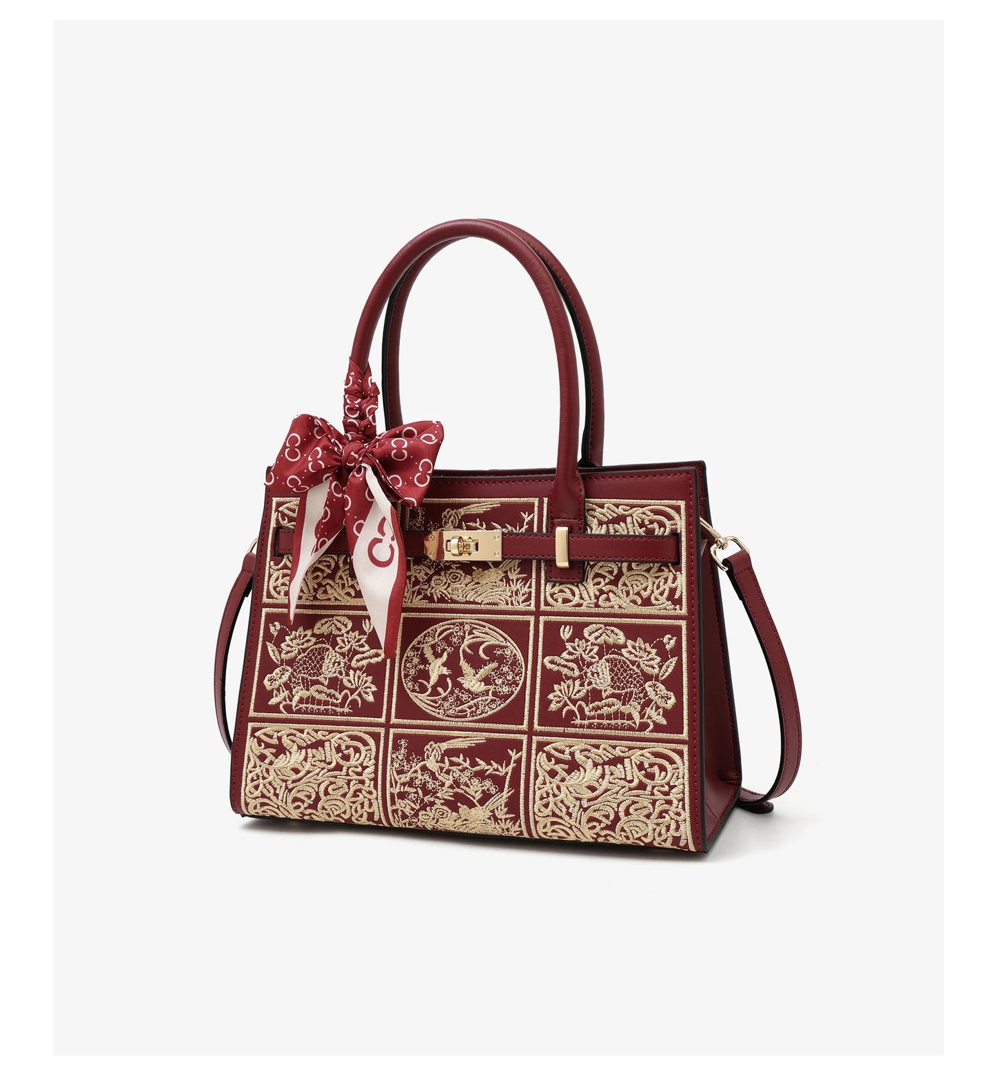 Damen Handtasche Aus Split-Leder Mit Crossbody-Tasche Im Chinesischen Stil