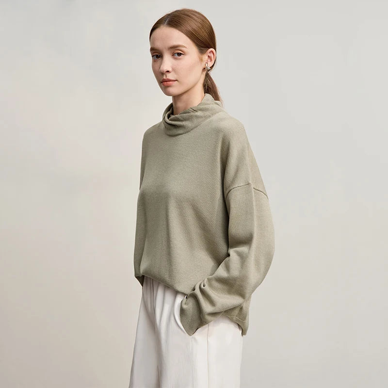 Damen-Rollkragenpullover locker Wolle-Mix Raglan lang Winter