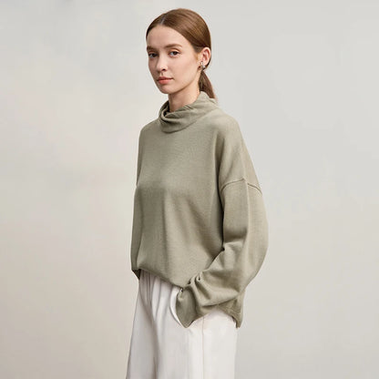 Damen-Rollkragenpullover locker Wolle-Mix Raglan lang Winter