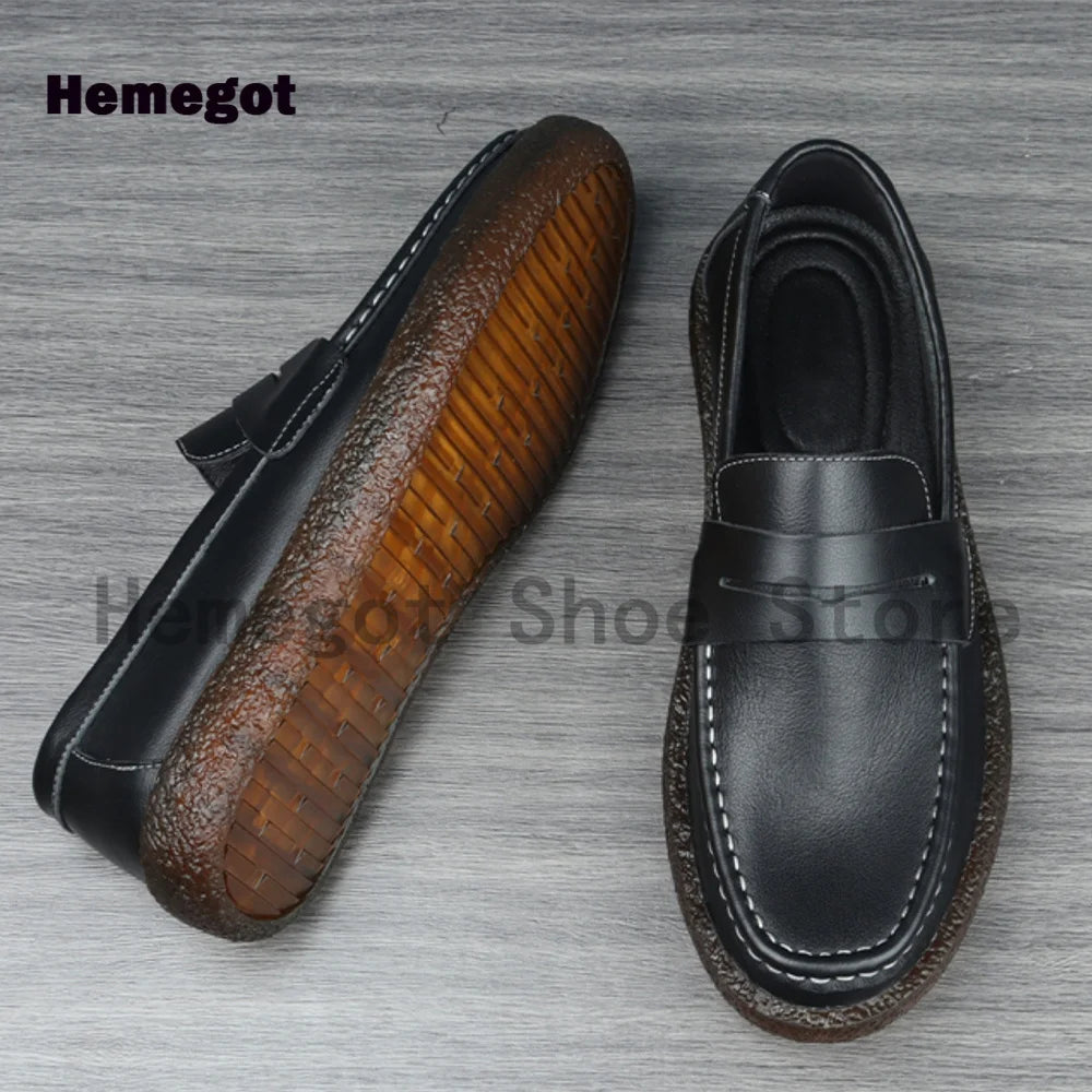 Black Genuine Leather Loafers Breathable and Durable Cowhide Shoes British Style Shoes Men Business and Casual Leather Shoes