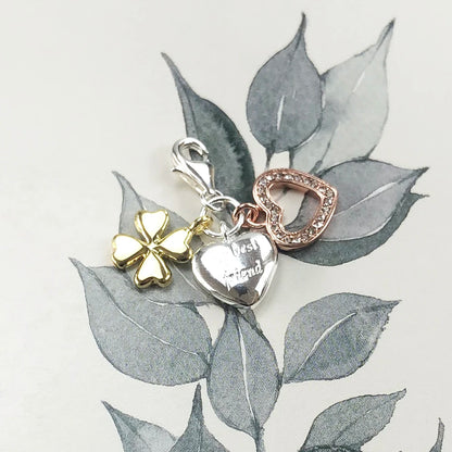 Damen-Charm-Anhänger Kleeblatt Herz beste Freundin aus Sterlingsilber