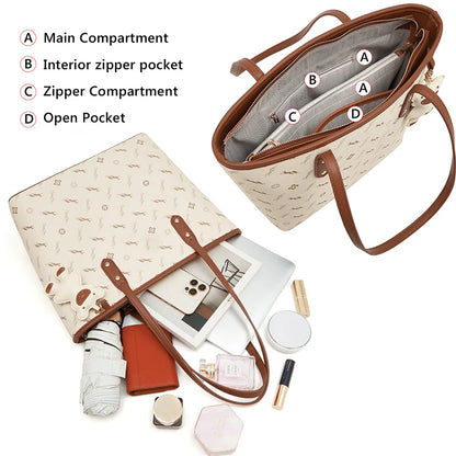 Damen-Handtasche aus PU-Leder mit großer Kapazität und Reißverschluss für Alltag und Freizeit