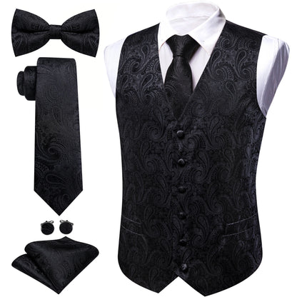 5-teiliges Business-Set: Anzugweste mit Paisley in Dunkelgrau/Schwarz, dazu Krawatte & Fliege.