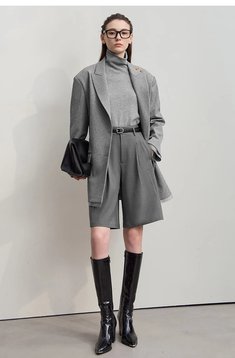 Damen-Rollkragenpullover Wolle-Kaschmir locker einfarbig Herbst