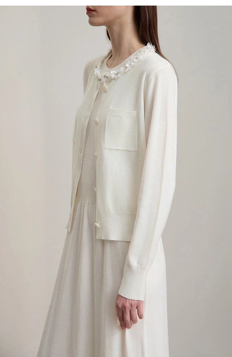 Damen-Strickjacke ärmellos lang Rundhals einfarbig elegant Herbst
