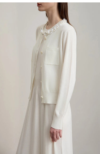 Damen-Strickjacke ärmellos lang Rundhals einfarbig elegant Herbst