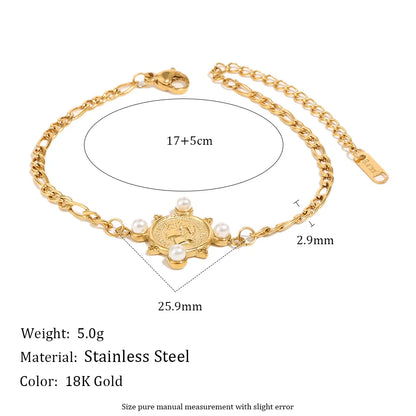 Damen-Armband mit Figaro-Kette und Porträtmünze