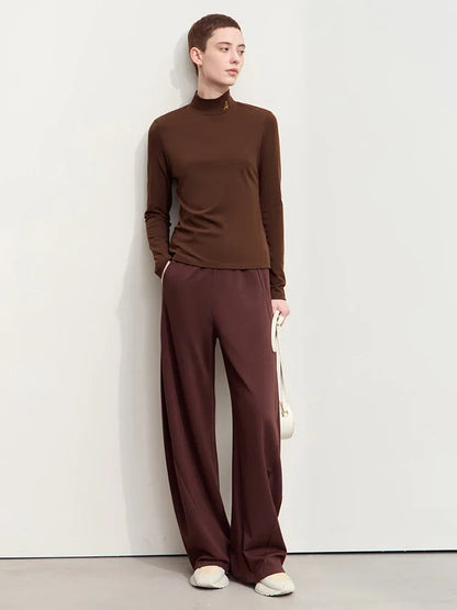 Damen Rollkragen-T-Shirt aus besticktem Fleece für warme Wintertage