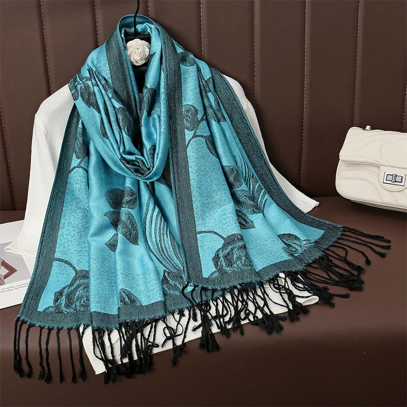Damen Winterschal Kaschmir Plaid warm Pashmina Bandana Quaste B