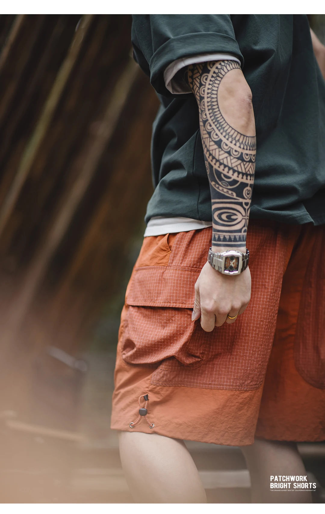 Männer Sommer Shorts aus leichtem Patchwork mit elastischer Taille in orange