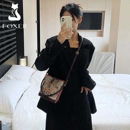 Lady Handbag Aus PU Leather Crossbody Bag Office Prints
