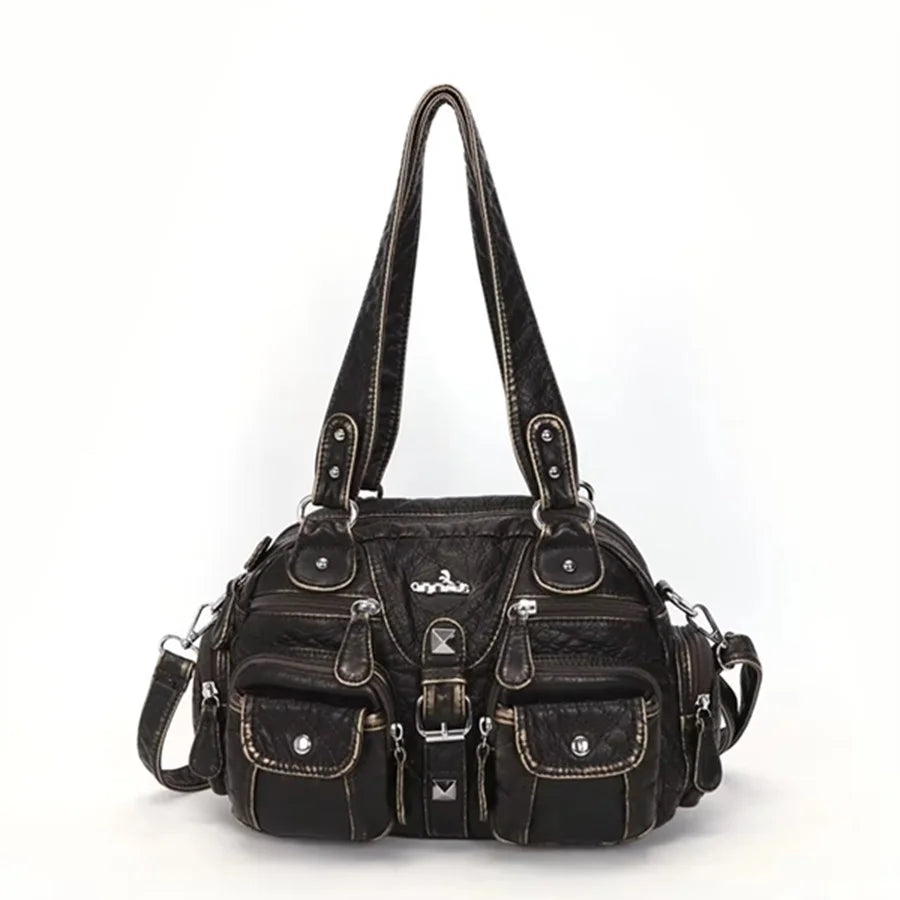 Damen-Handtasche Vintage PU-Leder mit Schultergurt und Obergriff Innenfach für Telefon und Geldbörse