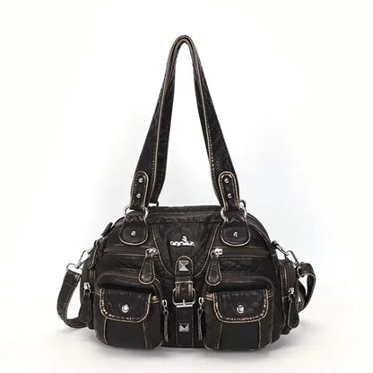 Damen-Handtasche Vintage PU-Leder mit Schultergurt und Obergriff Innenfach für Telefon und Geldbörse