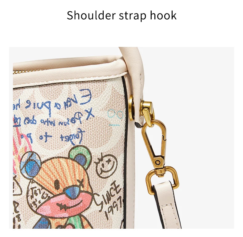 Lady Handbag Aus PU Leather Crossbody Bag Office Prints