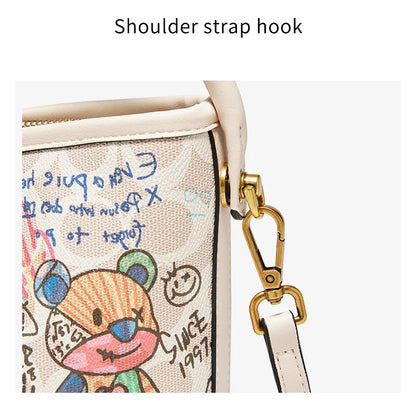 Damen-Handtasche aus PU-Leder Bucket-Form mit Pailletten-Detail und praktischer Innenaufteilung