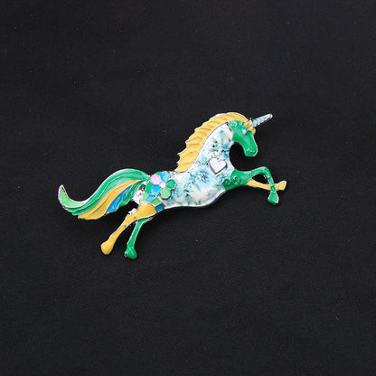 Brosche Tier Fantasy Emaille Strass Fuchs Einhorn Pferd Vogel gemischt