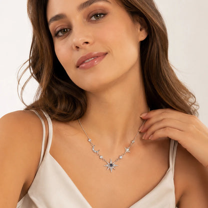 Damen-Halskette Stern und Mond Royalty Gliederkette aus Sterlingsilber