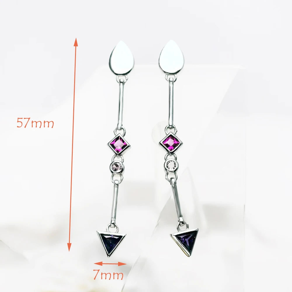 Damen-Ohrtropfen mehrfarbige Steine geometrisch Böhmen aus Sterlingsilber