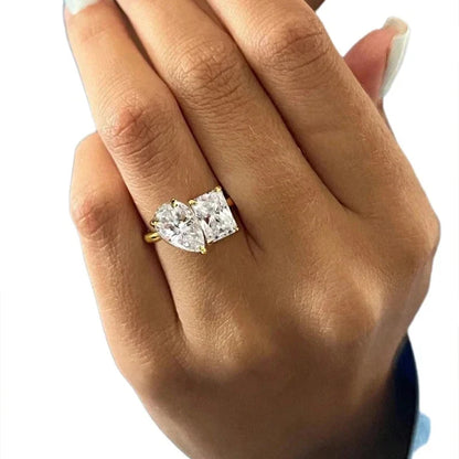 Damen-Ring aus 925er Silber mit Moissanit-Doppelstein, 3,5 Karat Gesamtgewicht, Luxuriöses Schmuckstück
