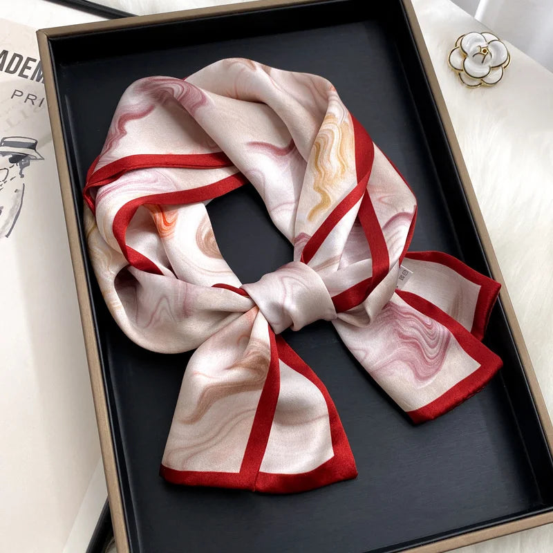Damen Seidenschal dünn Taschenband Foulard Haarband Stirnband bedruckt