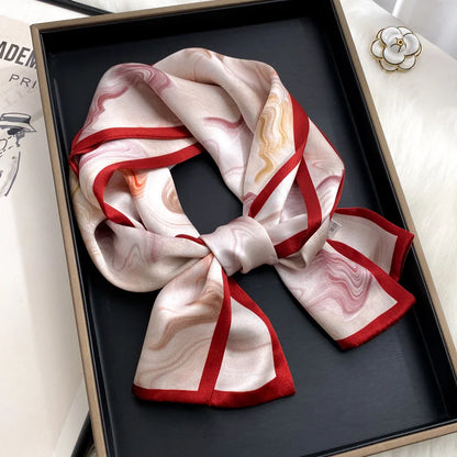 Damen Seidenschal dünn Taschenband Foulard Haarband Stirnband bedruckt