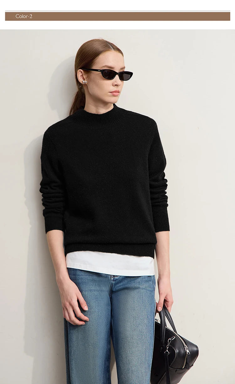 Damen-Halbrollkragen-Pullover 100 % Wolle warm vielseitig Winter