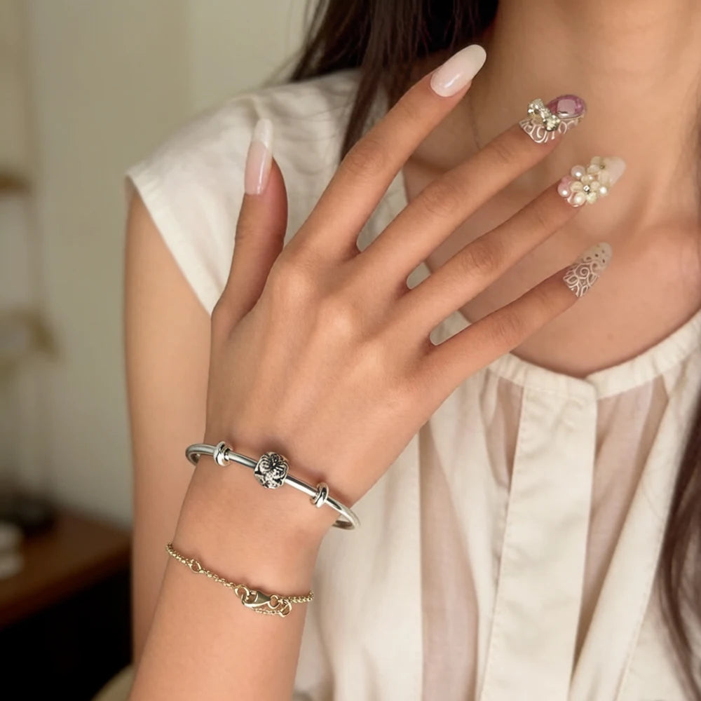 Damen-Armband Perlen Karma Charm-Träger aus Sterlingsilber