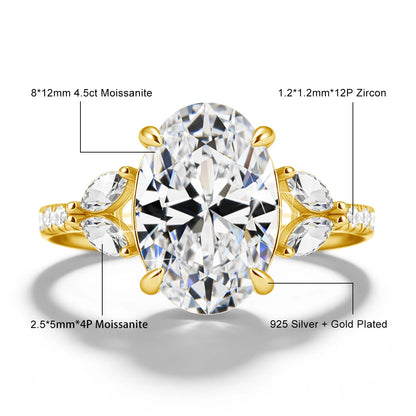 Damen-Verlobungsring Moissanit Oval 4,5 Karat Aus Sterling-Silber Verlobungs- und Alltagsschmuck