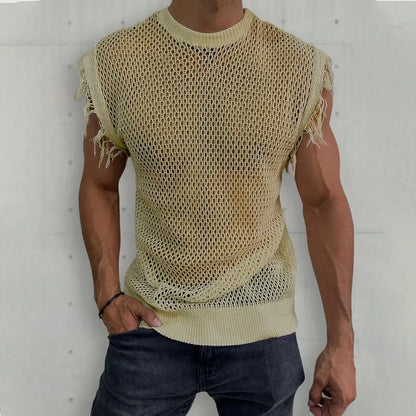Ärmelloses Herren-Sportshirt mit gekämmter Textur – elastisches, schnelltrocknendes Fitness- und Freizeit-Top für den Sommer