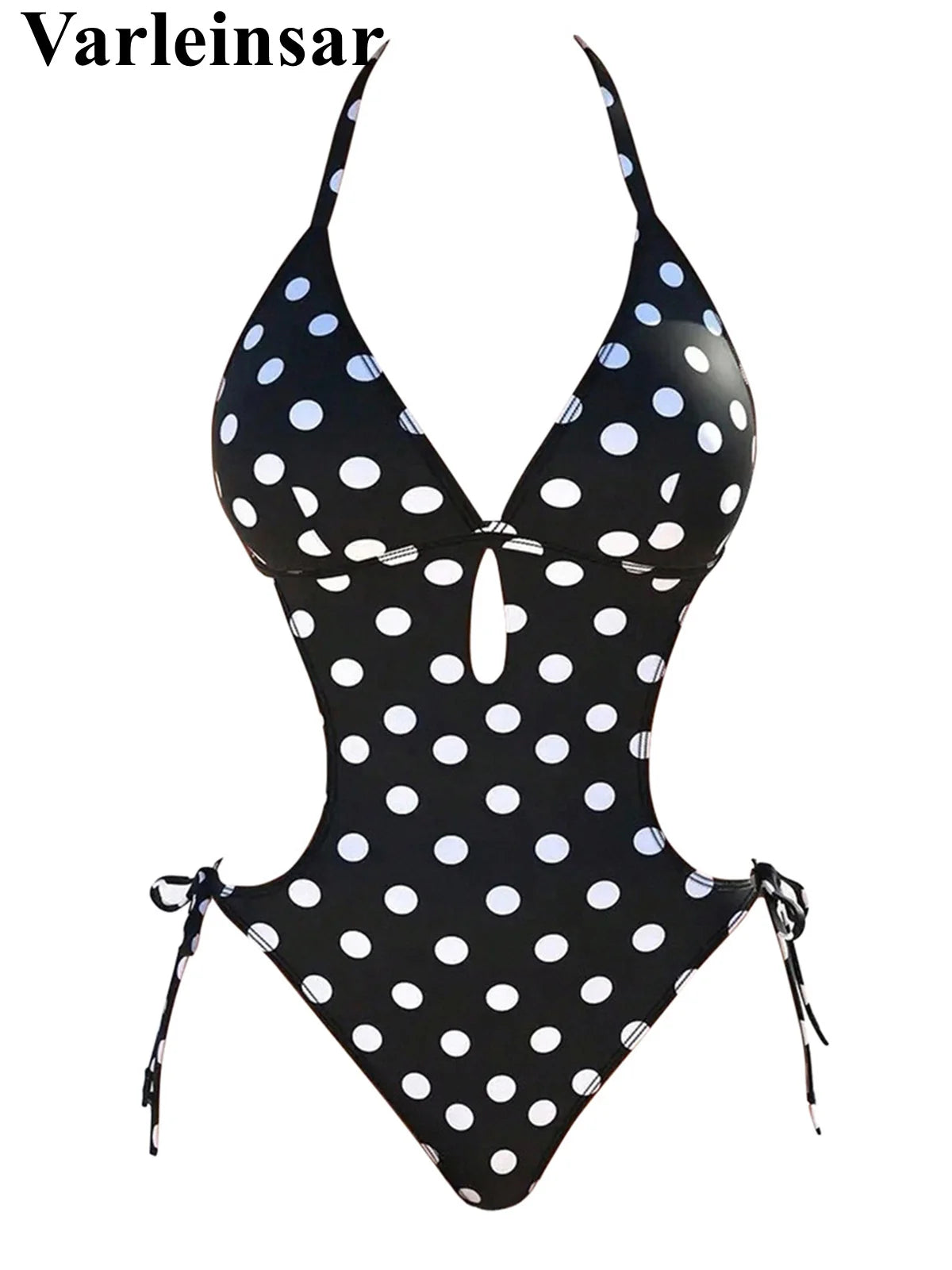 Damen-Badeanzug Polka Dots Neckholder rückenfrei High-Leg Monokini