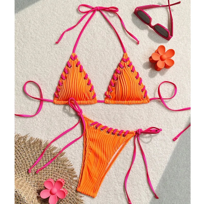 Sommerliches kariertes Bikini-Set mit Push-up-Effekt – verführerische Bademode für den Strand und Pool