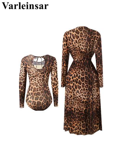 Damen Badeanzug Langarm Leopard Cover-Up gepolstert Einteiler