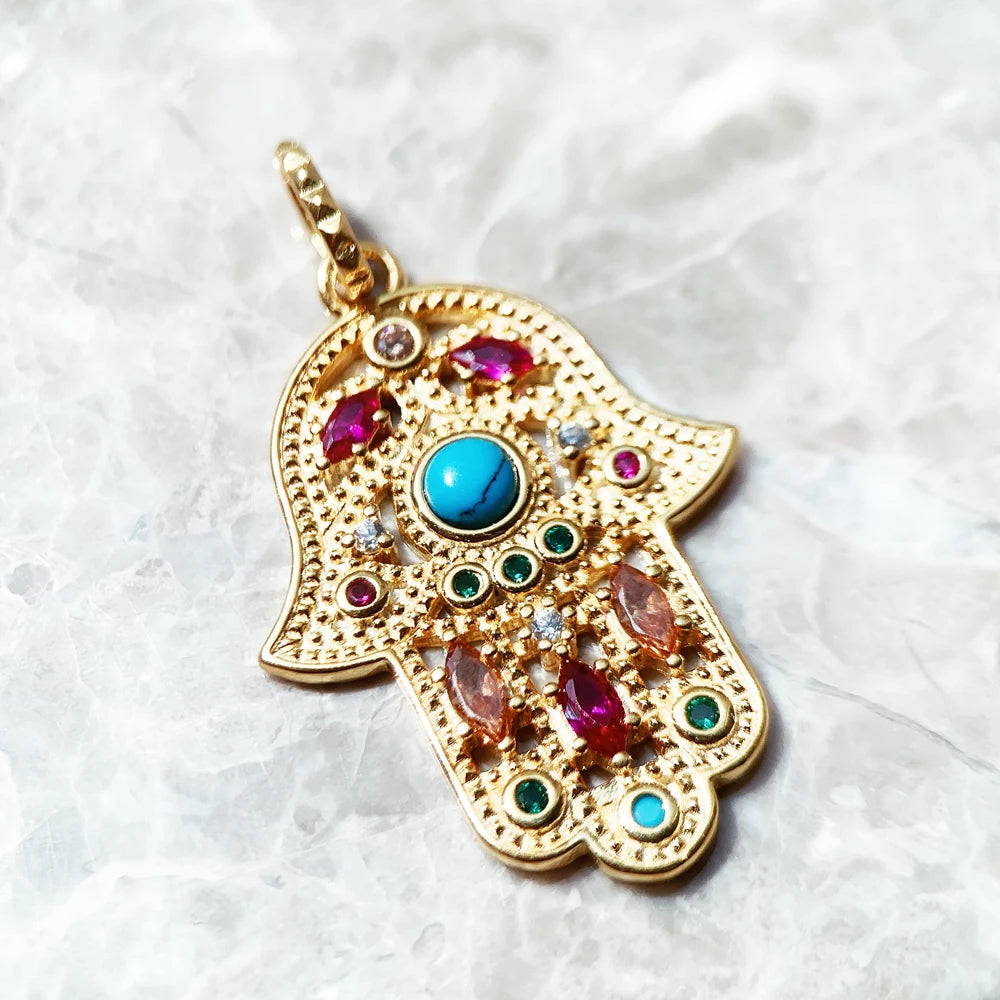Damen-Anhänger Hand Fatima Chakra Lotus Bohemia aus Sterlingsilber
