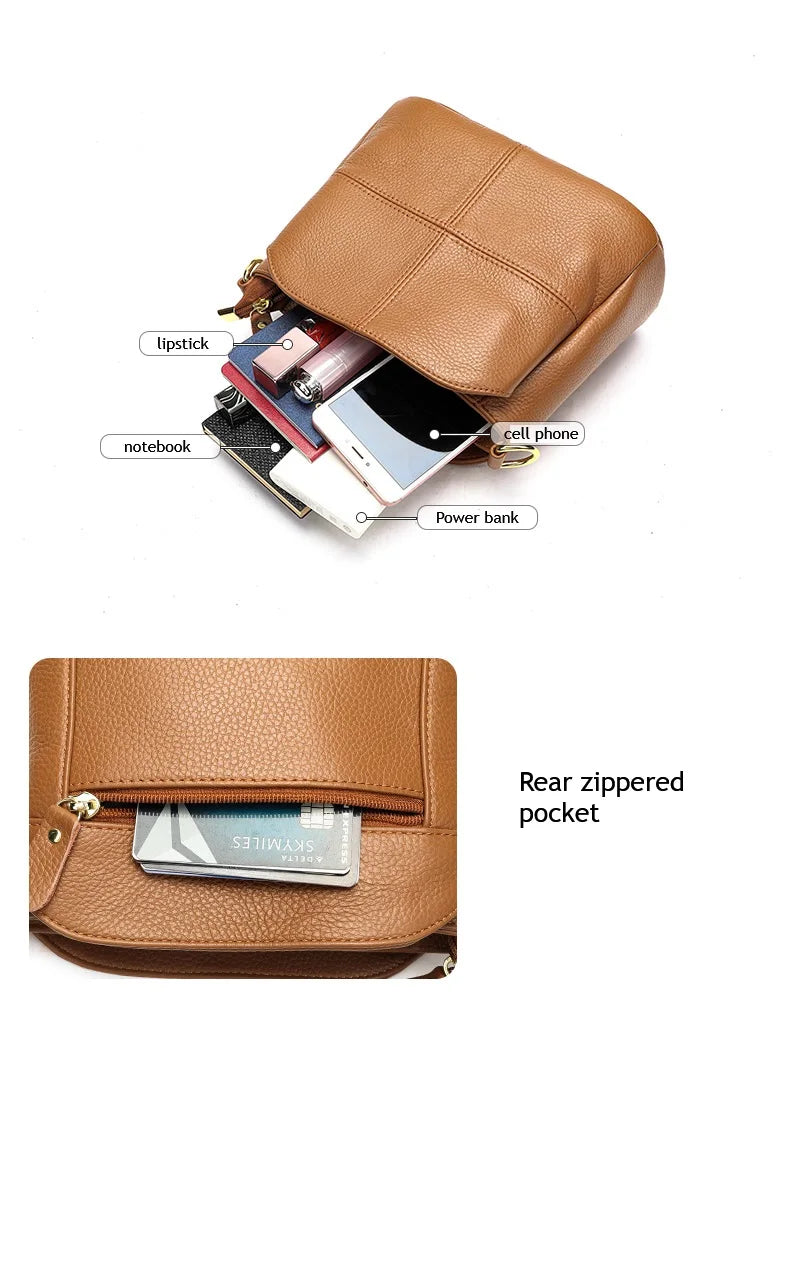 Damen-Schultertasche aus Leder Vintage Schwarz Großes Fassungsvermögen Crossbody-Tasche