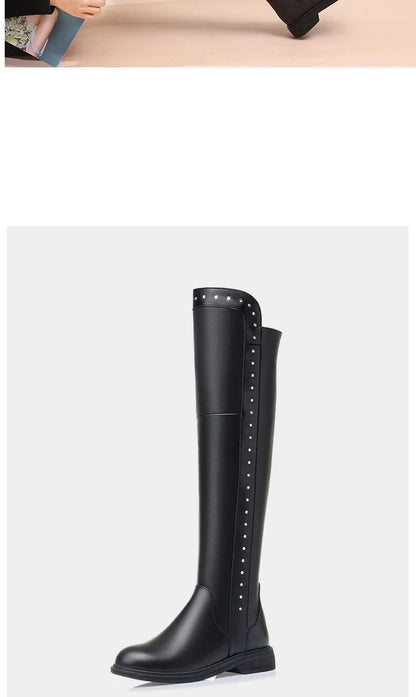AIYUQI Womens Knee High Boots Winter 2025 New Genuine Leather Women Thigh High Boots Plus Size Wool Warm Women's High Boots