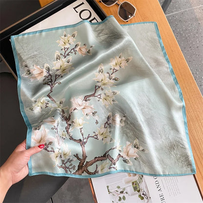 Damen Seidenschal quadratisch Blumen Sonnenschutz Kopftuch Halstuch Korea Style